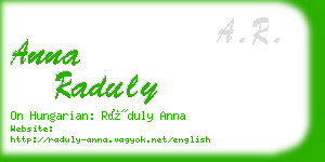 anna raduly business card